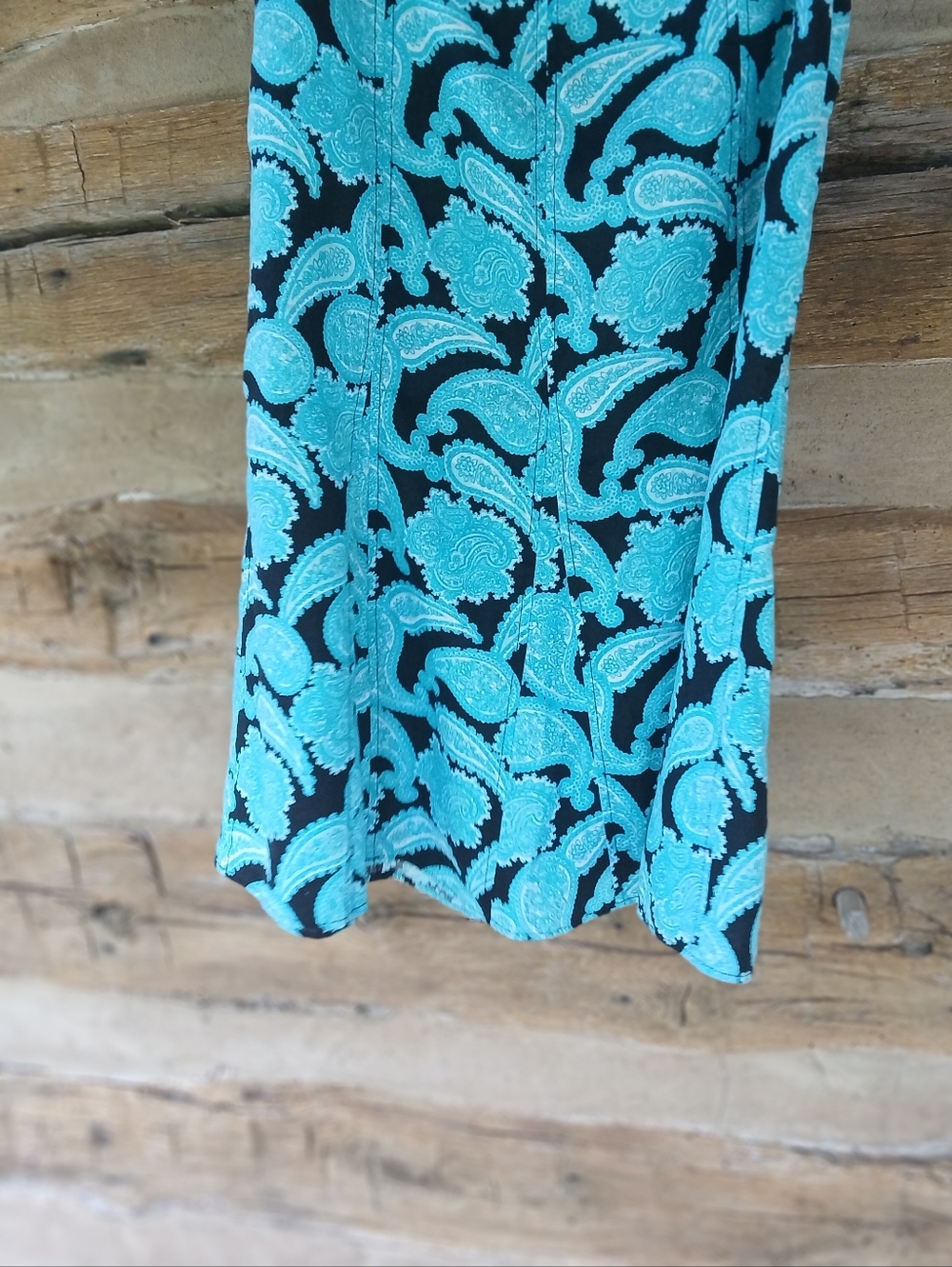 Kim Rogers Turquoise Paisley A Line Linen Maxi Skirt Size 12 - Picture 3 of 8